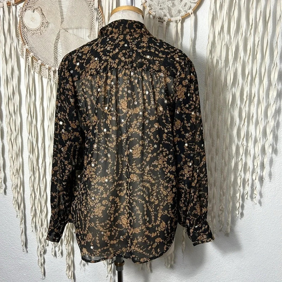 Sabina Musayev Black Brown and Gold Metallic Necktie Blouse Size Small - Picture 13 of 13